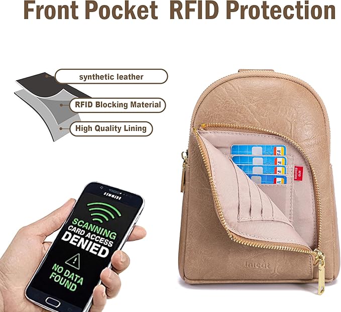 INICAT RFID Blocking Sling Bag Leather Crossbody Bags for Women Fanny Pack Cross Body for Woman Chest Bag for Travel 1.9L