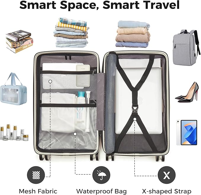 20 Inch Carry On Luggage, Hardside Lightweight Spinner Suitcase with TSA Lock, 22x14x9 Airline Approved Hard Shell Travel Suitcase with Wheels, Scratch Resistant (White, 20 Inch)