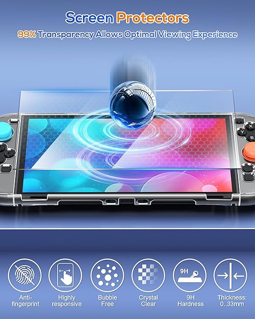 FYOUNG Transparent Glitter Protective Case for Nintendo Switch 2(2025), Slim Hard Shell for Switch 2 Accessories, Scratch&Shock Protection Cover with Screen Protector, 8 Thumb Grip