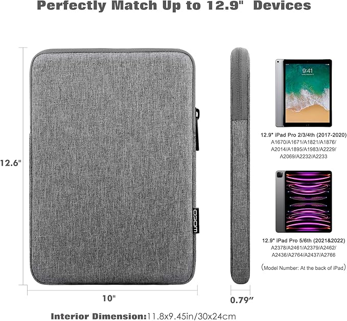 MoKo 12.9 Inch Tablet Sleeve Fits 13 Inch New iPad Pro M4 & Air M2 2024,iPad Pro 12.9 M2&M1,Galaxy Tab S8+/S9+ 12.4,Polyester Bag Fit with Apple Pencil or Smart Keyboard, Light Gray