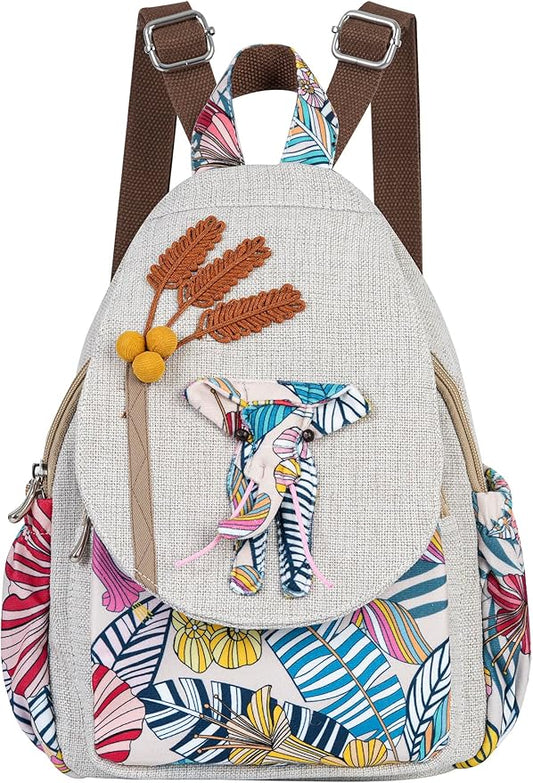 HUANGGUOSHU Women Cotton Woven Bohemian Hemp Boho Canvas Embroidery Multi Pocket Retro Cute Backpack Wallet Backpack Nature Animal Motif