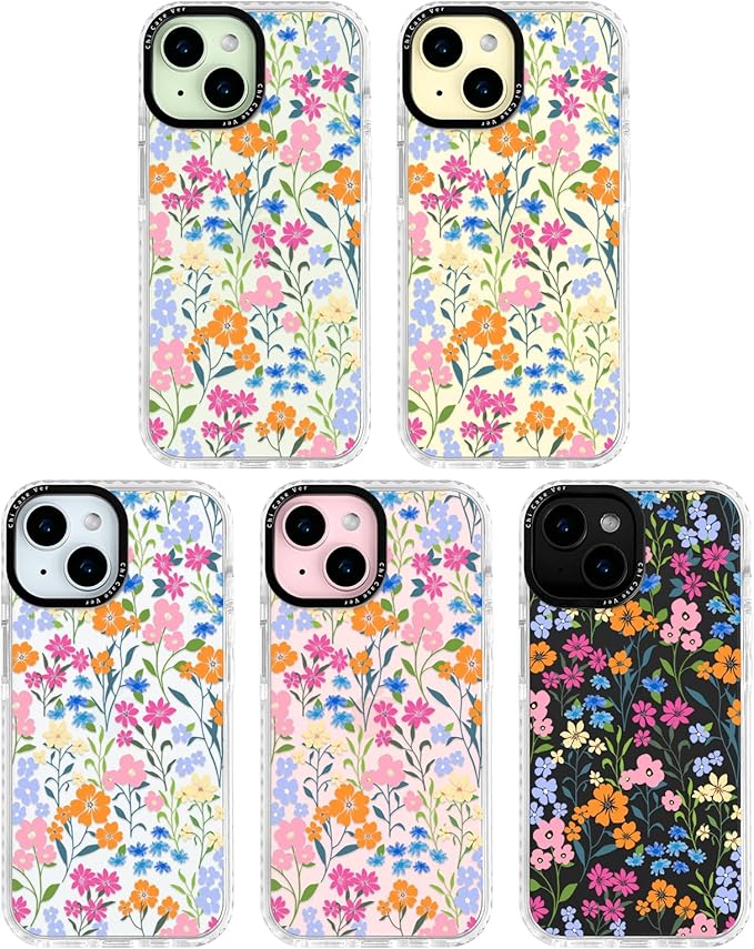for iPhone 15 Case, Vibrant Garden Floral Pattern, Military-Grade Drop Protection, Cute Soft Slim TPU Protective Cover with Camera Lens Protection for Women & Girls