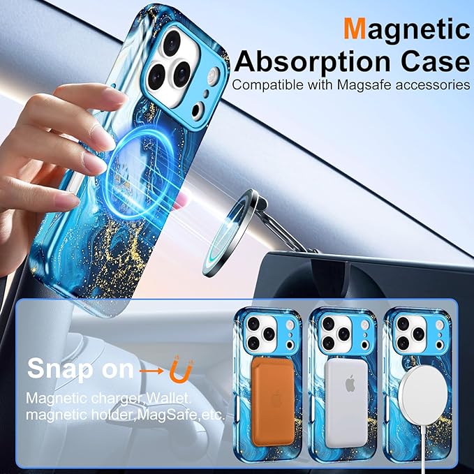 Btscase for iPhone 17 Pro Max Case [Compatible with Magsafe] [Military-Grade Drop Protection] Slim Anti-Scratch Smooth Touch TPU Bumper Shockproof Magnetic Phone Case for Women Girls Men, Deep Blue