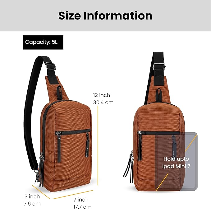 Sherpani Metro, Anti Theft Sling Bag, Sling Backpack, 5L Travel Bag, Shoulder Chest Purse, Crossbody Backpack for Women, Metal Hardware, Travel Gift (Morocco)