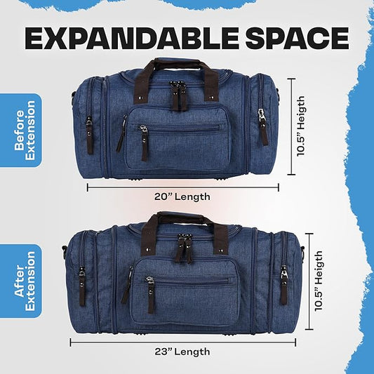 BOEX Stylish Duffle Bag for Travel – Expandable to 40L Lightweight and Waterproof Weekender Bag with Multiple Pockets and Adjustable Shoulder Strap for Men & Women – A Premium Carry On Duffle Bag