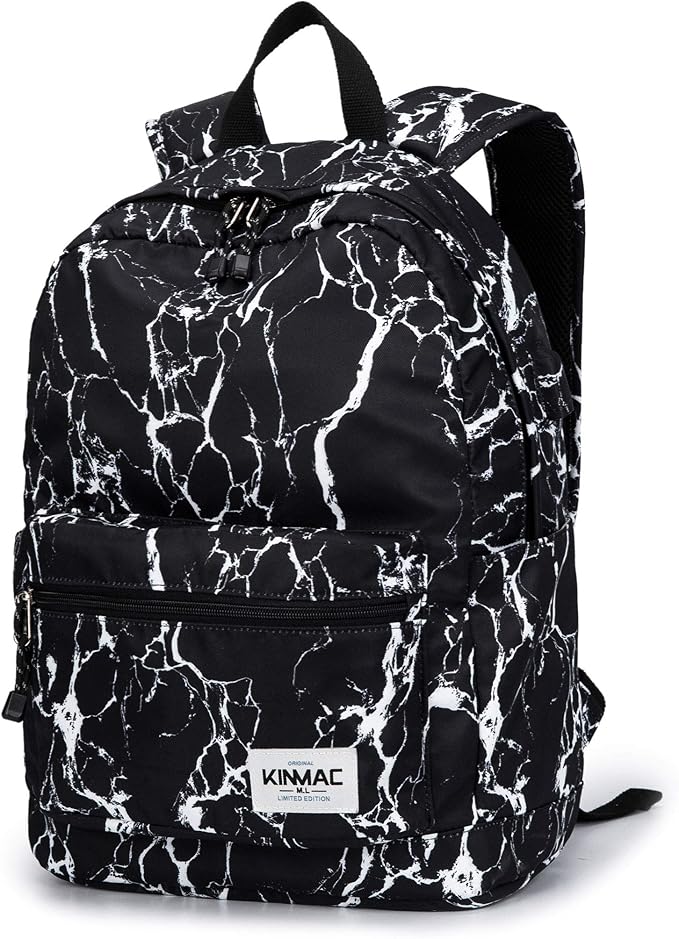 Kinmac Water Resistant Laptop Travel Outdoor Backpack with USB Charging Port for 13 inch 14 inch and 15.6 inch Laptop (Black Marble)