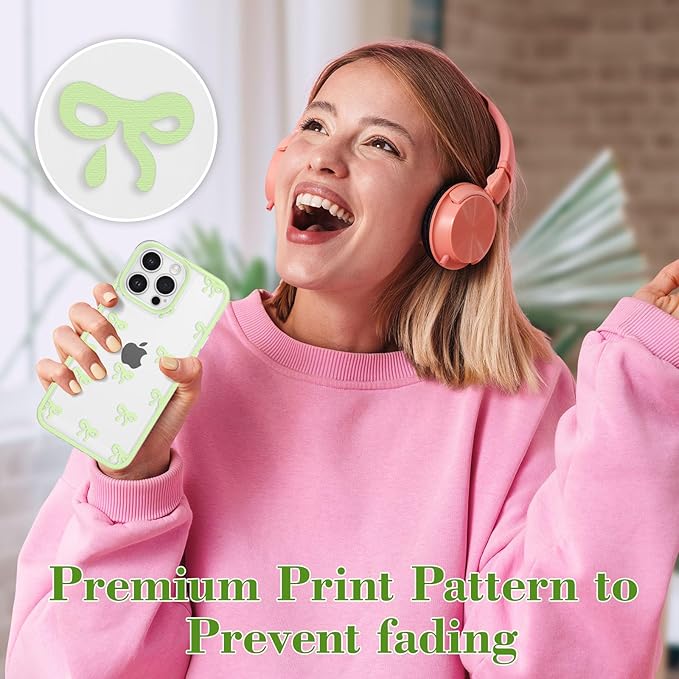 EYZUTAK Case for iPhone 11 Pro, Clear Cute Ribbon Bowknot Pattern Aesthetic Transparent Phone Case Raised Camera Protection Stylish Slim Soft Durable TPU Protective Cover for Women Girls - Green