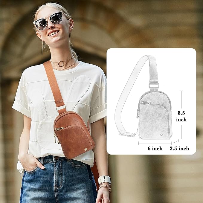 INICAT RFID Blocking Sling Bag Leather Crossbody Bags for Women Fanny Pack Cross Body for Woman Chest Bag for Travel 1.9L