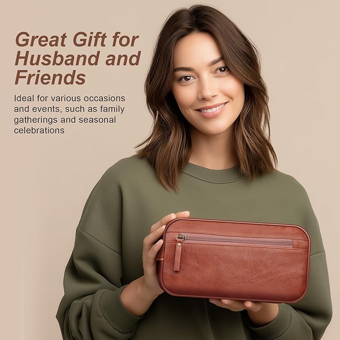 Travel Toiletry Bag for Men and Women, Travel Shaving Dopp Kit Water-resistant Bathroom Toiletries Organizer PU Leather Cosmetic Bags (Brown)