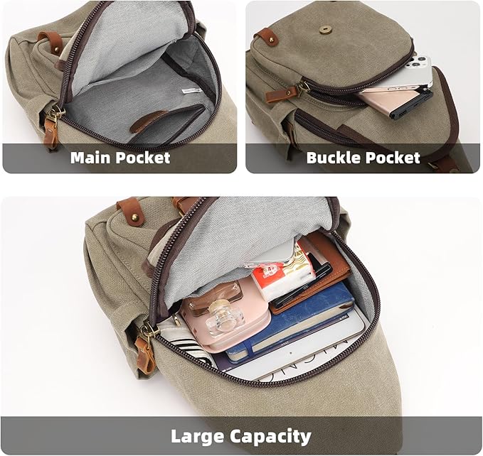 KouLi Buir Canvas Sling bag,Small Crossbody Backpack,Convertible Chest Bag Casual Daypack For Outdoor Cycling Hiking Travel