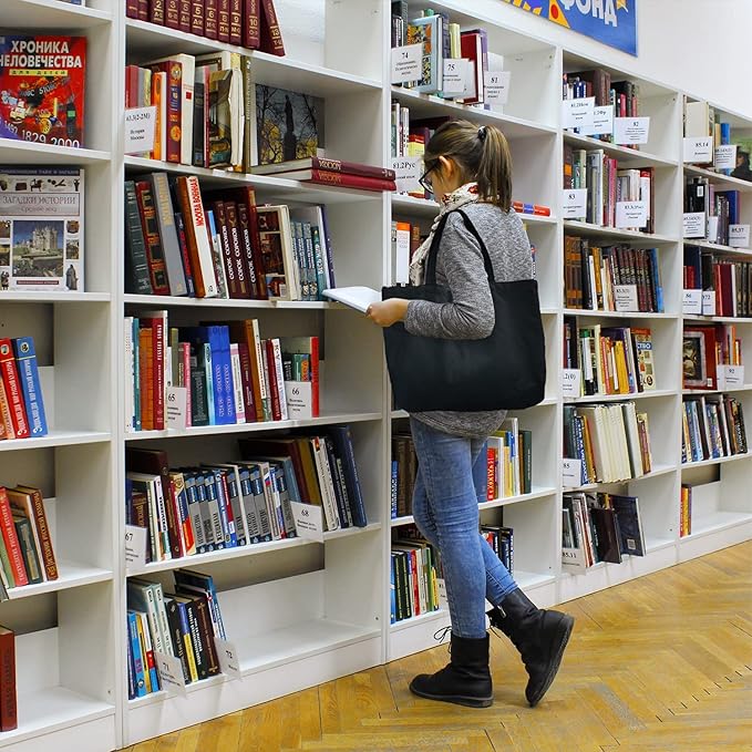 Koolmox Black Canvas Tote Bags, 6-Pack 17x14x3.9'' 12Oz Heavy Duty Cotton Bags with Handles and Bottom, Reusable Grocery Shopping Bag Bulk Sublimation Tote Bags Blank for Teachers Crafts