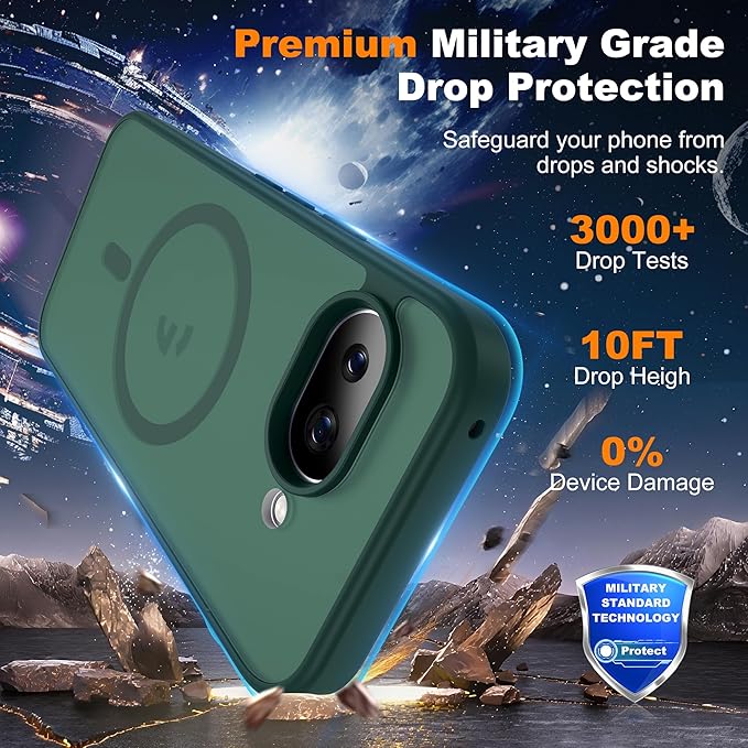 Compatible with Google Pixel 9A Case with Magnetic [Compatible with Mag-Safe][Military Grade Drop Protection] Slim Translucent Matte Phone Case with Anti-Fingerprint Tech, Green