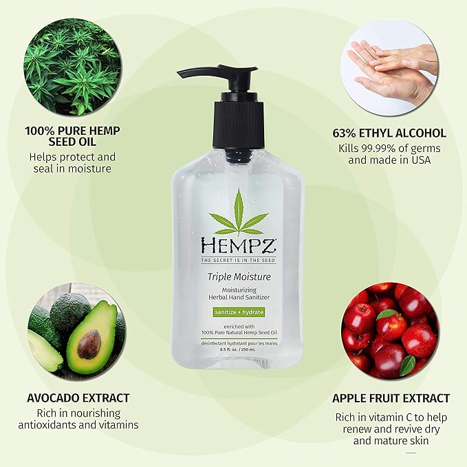 Hempz Fresh Citrus Triple Moisturizing Hand Sanitizer (8.5 Fl Oz) | Large Hand Sanitizer in a Pump Style Bottle & Freshly Scented
