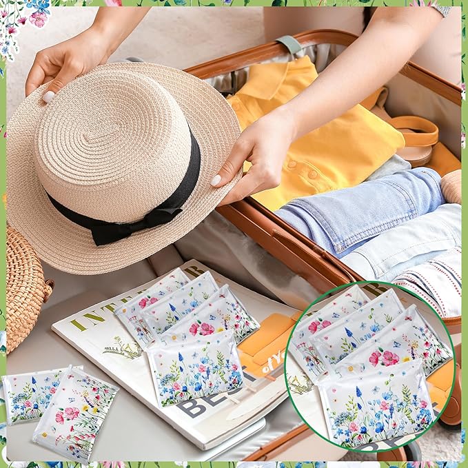 50 Pack Summer Floral Pocket Tissues Individual Packs Wildflower Wallet Facial Tissue Travel Bulk 3 Ply Flower Pocket Packets for Summer Wedding Party Supplies