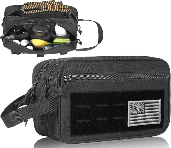 DBTAC Tactical Toiletry Bag for Men | Dry Wet Separate Hygiene Bag Compact Dopp Kit Mens Shaving Kit Travel shower Bag (Black)