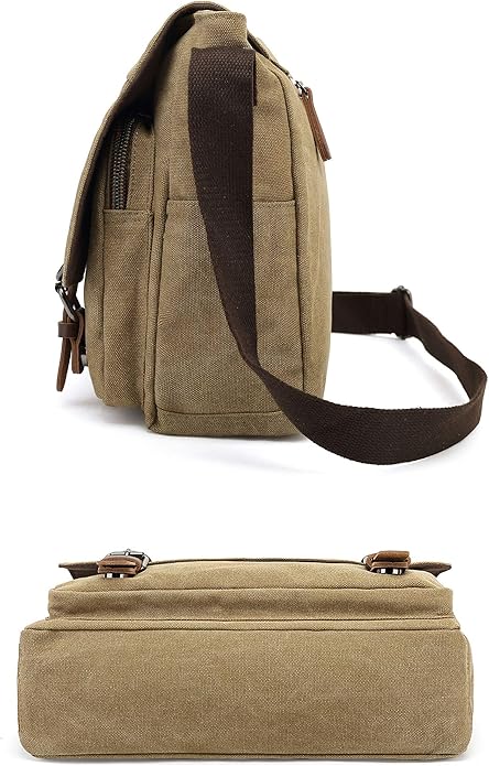 Sechunk Canvas Vintage Messenger Bag Shoulder bag Leather Large Travel Crossbody bags for men women 15inch Laptop