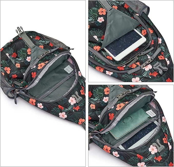 G4Free Sling Bag RFID Blocking Sling Backpack Crossbody Chest Bag Daypack for Hiking Travel(Black Base Floral)