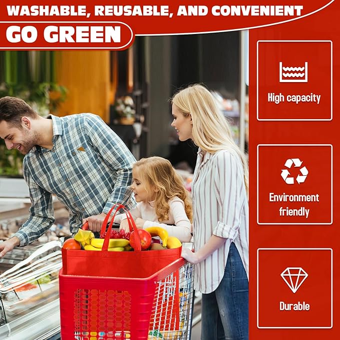 Windyun Reusable Grocery Bags Large Non Woven Shopping Bags with Handles Foldable Portable Tote Bulk, 16x6x12 Inch