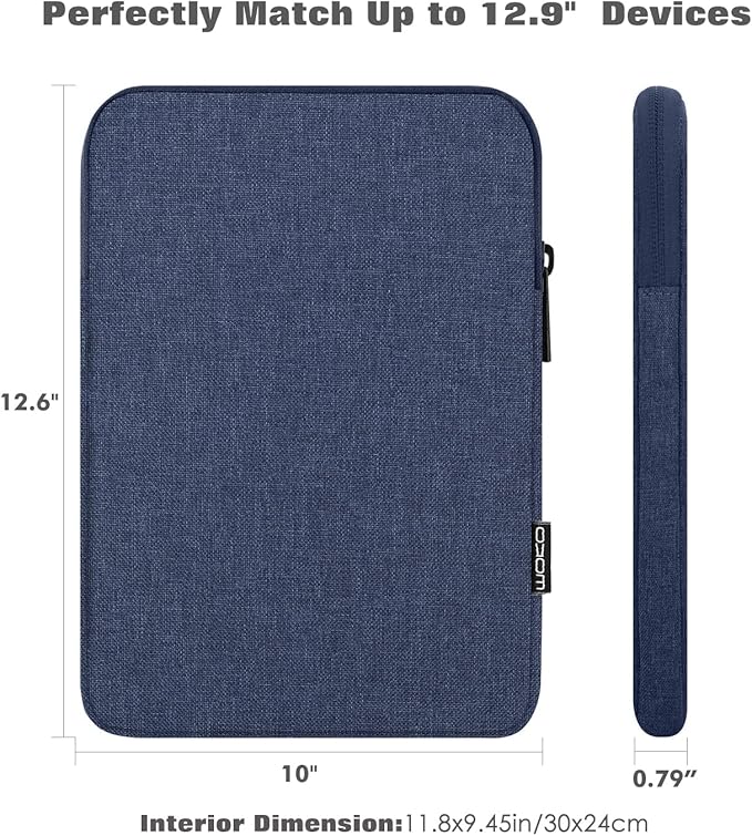 MoKo 12.9 Inch Laptop Sleeve Case Fits 13 Inch New iPad Pro M4 & Air M2 2024, iPad Pro 12.9 M2&M1, Galaxy Tab S8+/S9+ 12.4, Polyester Bag Fit with Apple Pencil or Smart Keyboard, Navy Blue