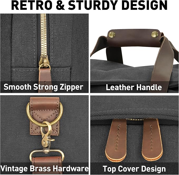 Vintage Canvas Duffle Bag, 50L Genuine Leather Travel Duffel Backpack Multifunctional Overnight Weekender Bag with Shoes Compartment Men (Black)