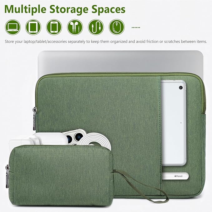 HYZUO 15-16 Inch Laptop Sleeve Bag Set for MacBook Pro 16 M4/M3/M2/M1 Pro/Max, 15" Surface Book, Notebook Case for 15" 15.6" HP Dell Lenovo ThinkBook Asus Acer Samsung Huawei, Grass Green