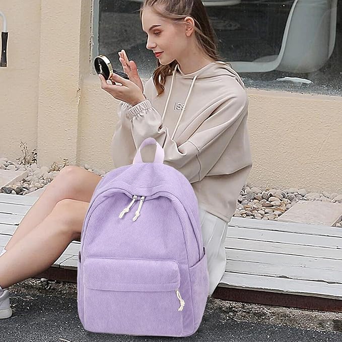 School Backpack for Teens Large Corduroy Bookbag Lightweight 15.6 inch Laptop Bag for Girls Women Casual High School College