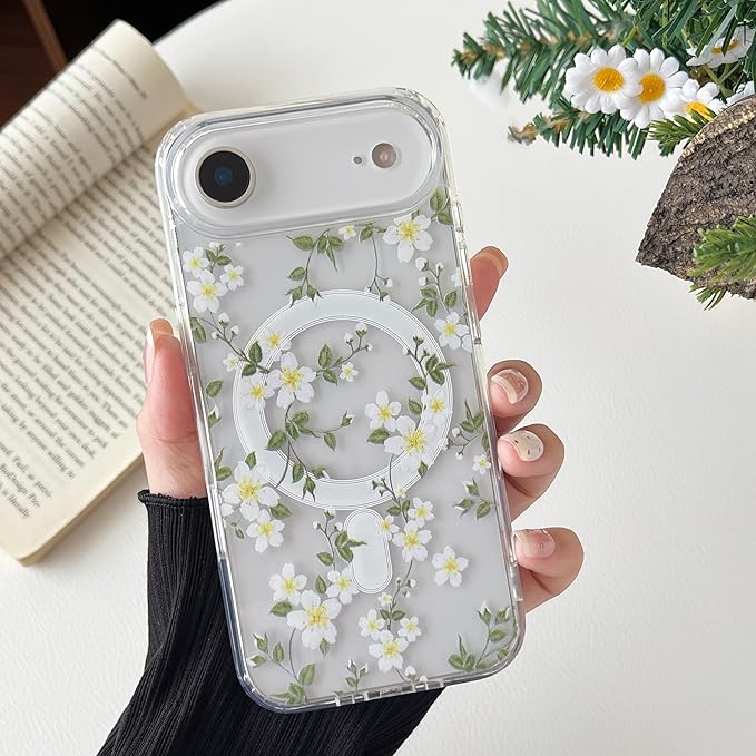 ZTOFERA for iPhone Air Magnetic Case Compatible with Magsafe,Aesthetic Floral Pattern Design Cute for Girl Women,Anti-Drop Protective Hard Phone Cover for iPhone Air-Big White Flower