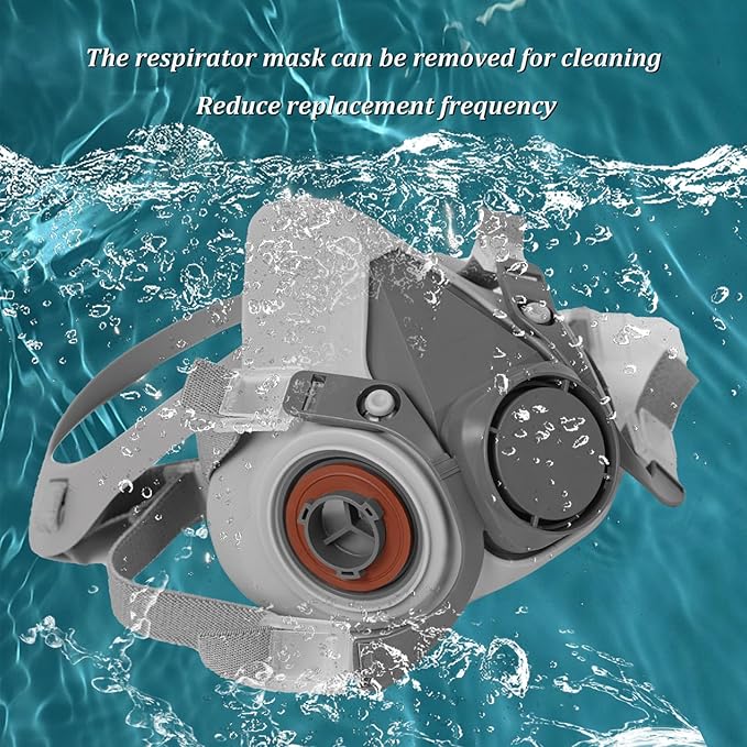 Respirator Mask, Half Face Cover Gas Mask with Safety Glasses Reusable Professional Breathing Protection, for Painting, Organic Vapor, Welding, Polishing, Woodworking and Other Work Protection