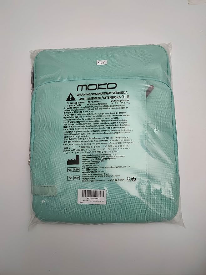 MoKo Laptop Sleeve Bag for 13.3-14 Inch, Notebook Carrying Case with Pocket Fits MacBook Pro M2 14/13/M1/Max 14.2/Air 13.6" M3/M2 2024/2022, Surface Pro 9/8 13", Mint Green