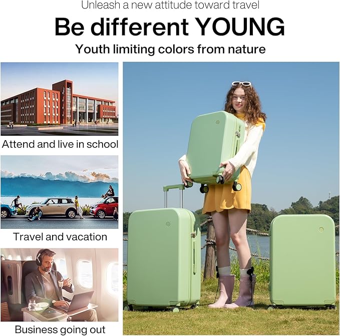 mixi Carry on Luggage, 20'' Suitcase Spinner Wheels Luggage Hardshell Lightweight Rolling Suitcases PC with Cover & TSA Lock for Business Travel, Avocado Green