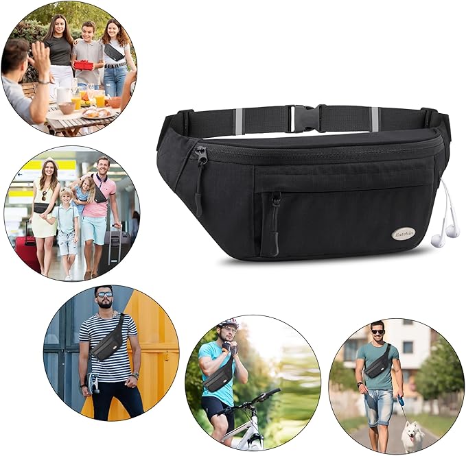 Entchin Fanny Pack for Women Men,Crossbody Belt Bag with 4-Zipper Pockets,Adjustable Waist Bag Pack,One of the Most Popular Travel Essential Gifts for Walking,Traveling,Cycling