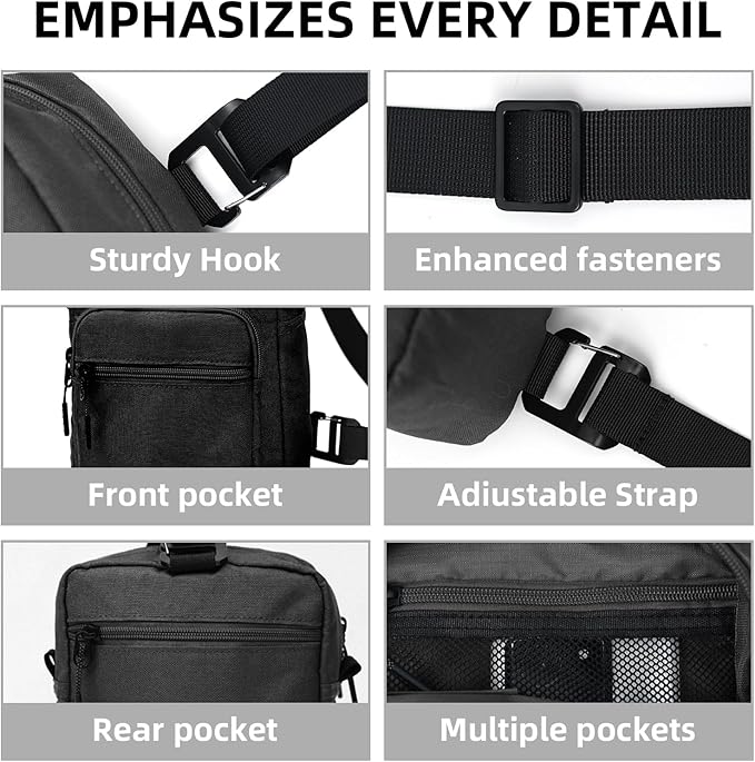Waterproof Sling Bag For Men, Small Nylon Crossbody Sling Backpack With Multi Pocket, Adjustable Chest Bag For Travel, Hiking, Workout - Black