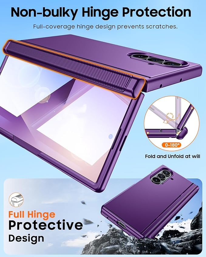 CENMASO Magnetic for Samsung Galaxy Z Fold 7 Case with Stand, Fit for Magsafe, Hinge Protection, Screen Protector, Built-in Hidden Kickstand, Slim Shockproof Phone Case for Galaxy Z Fold 7-Purple