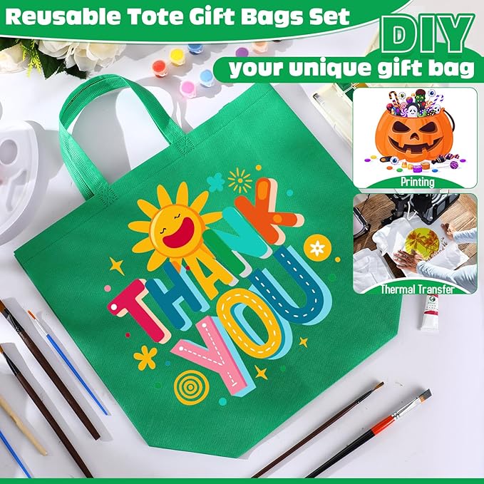 Windyun Reusable Grocery Bags Large Non Woven Shopping Bags with Handles Foldable Portable Tote Bulk, 16x6x12 Inch