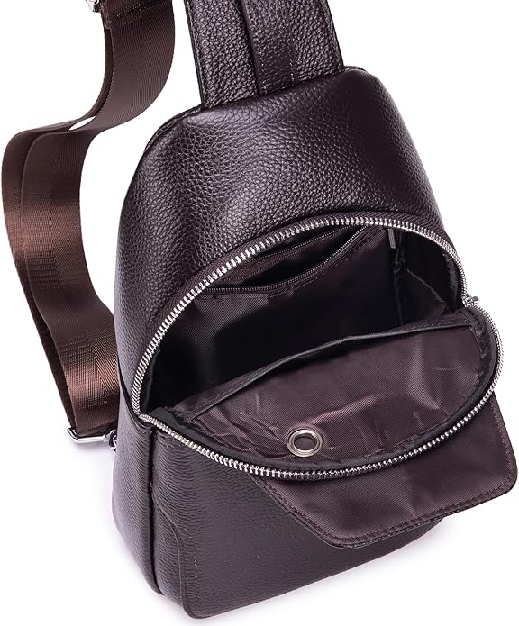 KPYWZER Vintage Leather Sling Bag Backpack for Men Crossbody Shoulder Chest DayPack Backpacks