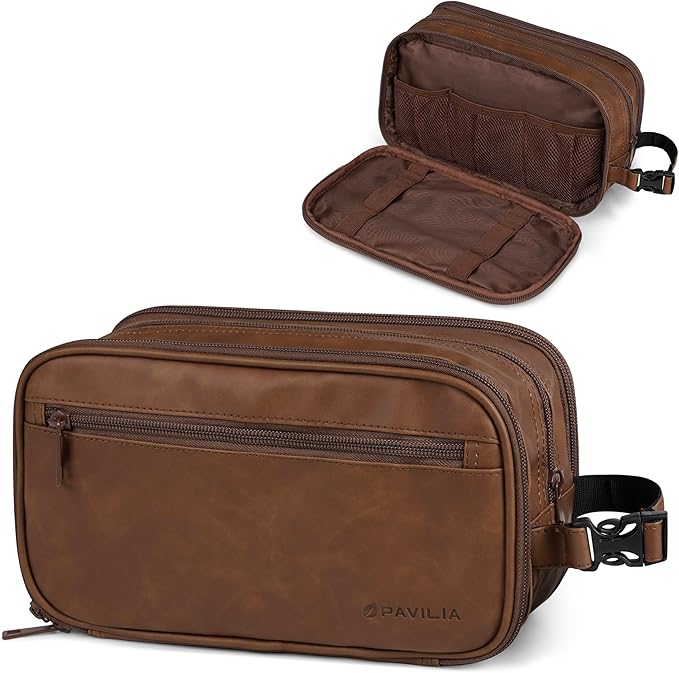 PAVILIA Toiletry Bag for Men, Travel Pouch Essentials Shaving Dopp Kit, Travel Bag Toiletries Organizer Case, Cosmetic Make Up Accessory, Water Resistant