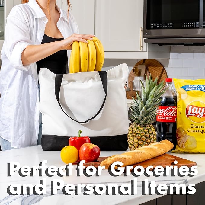 Carrywell |Not Made In China| 24 Pack Cotton Tote Bags, Lightweight Reusable Grocery Shopping Bag, Blank Bulk Cloth Totes with Handles, Great For Custom Screen Print and Gifts (15"x16")