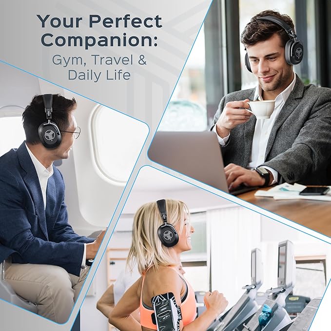 TREBLAB U5 - Hybrid Active Noise Cancelling Headphones Over-Ear, Deep Bass, 55H Battery, Mic for Calls, Bluetooth 5.3, Water-Resistant IPX4, Wireless Headphones Foldable for Travel, Gym, Work, Sports