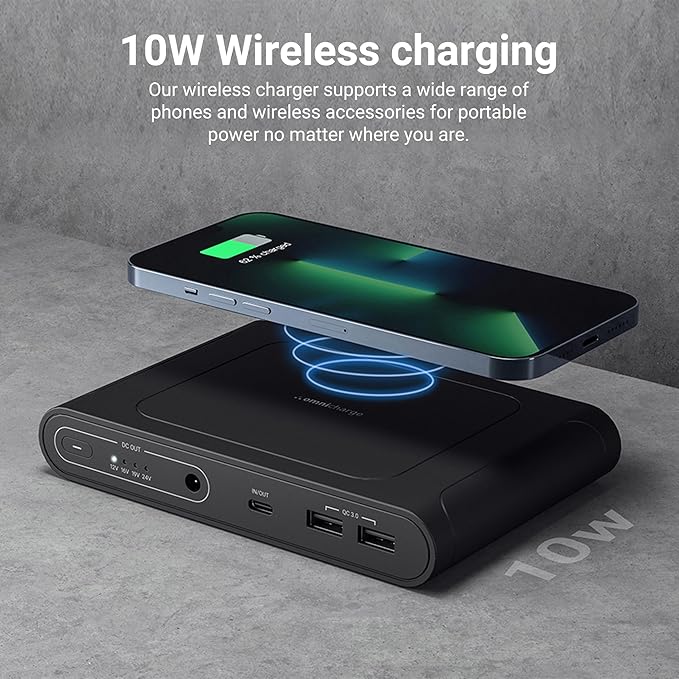 Omni Mobile 25600mah 25600 Laptop Power Bank, Universal Charger for All Devices, Fast Charging DC, USB-C & QC 3.0 Ports, Wireless Charging, Travel-Friendly Power Solution