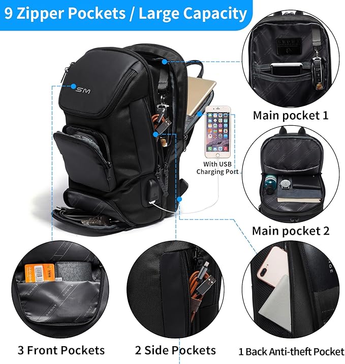 SMONT Sling Bag Crossbody for Men, 14.2 inch Anti Theft Waterproof Chest Shoulder Bag with USB Charging Port