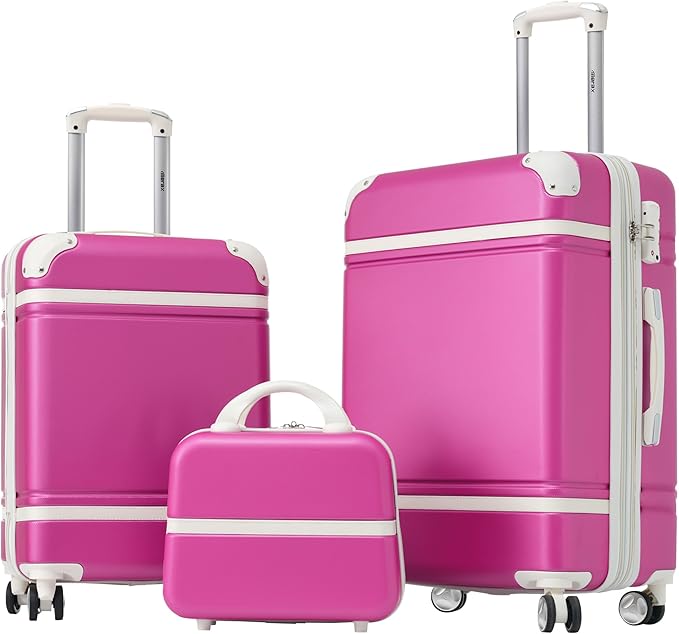 Merax Luggage Set 2 Piece Suitcase Set with Cosmetic Case Expandable Spinner Wheels Vintage Luggage Sets(Pink,20"+24")