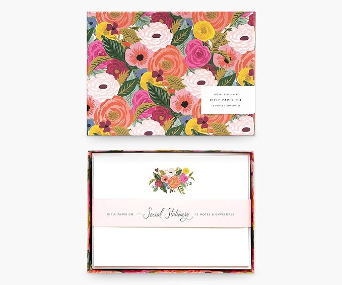 RIFLE PAPER CO. Garden Party Social Stationery Box Set, Our Social Stationery Set Includes 12 Cover-Weight Flat Notes and Envelopes Inside a Matching Box