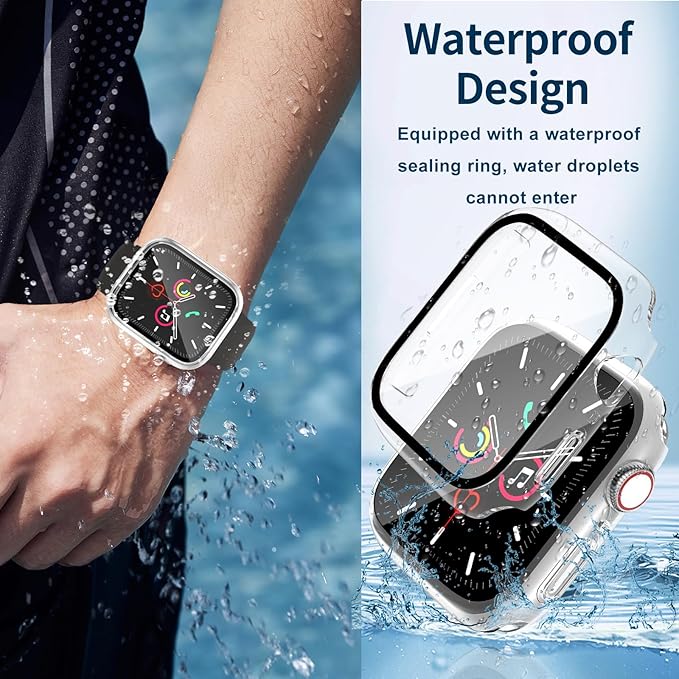 Waterproof Case for Apple Watch Series 9 Series 7 8 41mm, Built-in Screen Protector with Tempered Glass [Touch Sensitive] Cover for iWatch S9/S8/S7 Accessories 41mm, Clear