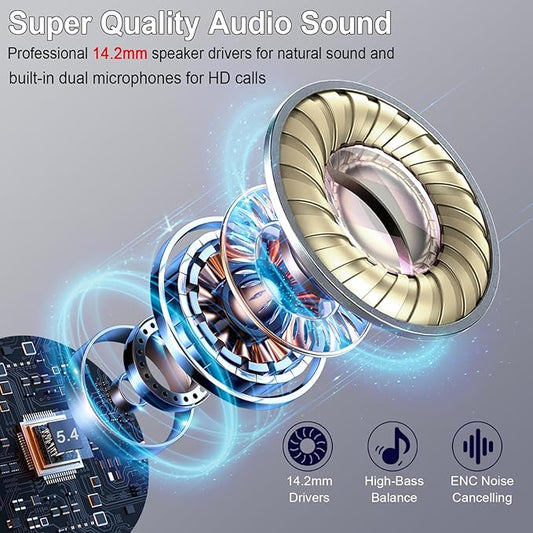 Bluetooth 5.4 Earbuds, 36H Bass Stereo Wireless Headphones, 4 ENC Mic, IPX7 Waterproof, USB-C, 3g Lightweight Earbuds for Sports/Work 【2025】