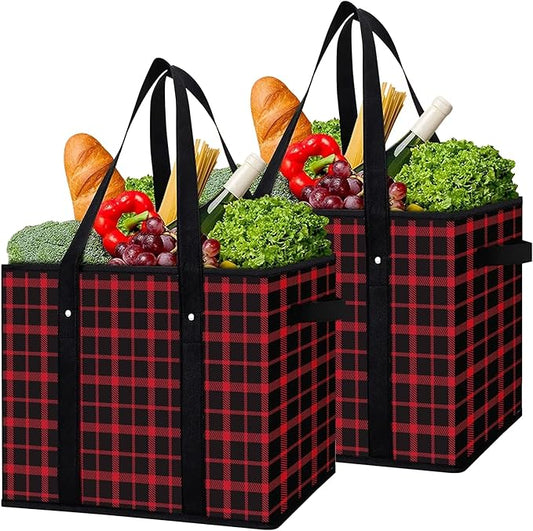 WISELIFE Reusable Grocery Bags 2 Pack,Large Grocery Tote Bag Water Resistant Shopping Bags Foldable Grocery Bag for Clothes,Shoes and Picnic,Red