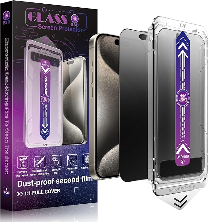 2 Pack Matte Privacy Screen Protector for iPhone 17&16 Pro 6.3-Inch Auto Dust Removal, No Bubbles,Anti-Spy Tempered Glass Film, Easy Installation
