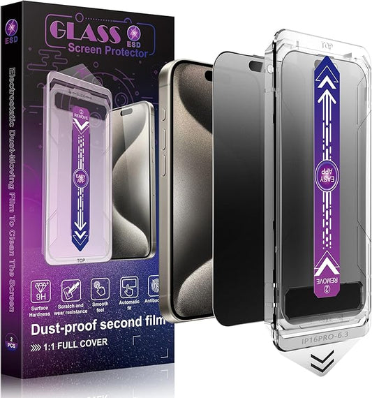 2 Pack Matte Privacy Screen Protector for iPhone 17&16 Pro 6.3-Inch Auto Dust Removal, No Bubbles,Anti-Spy Tempered Glass Film, Easy Installation