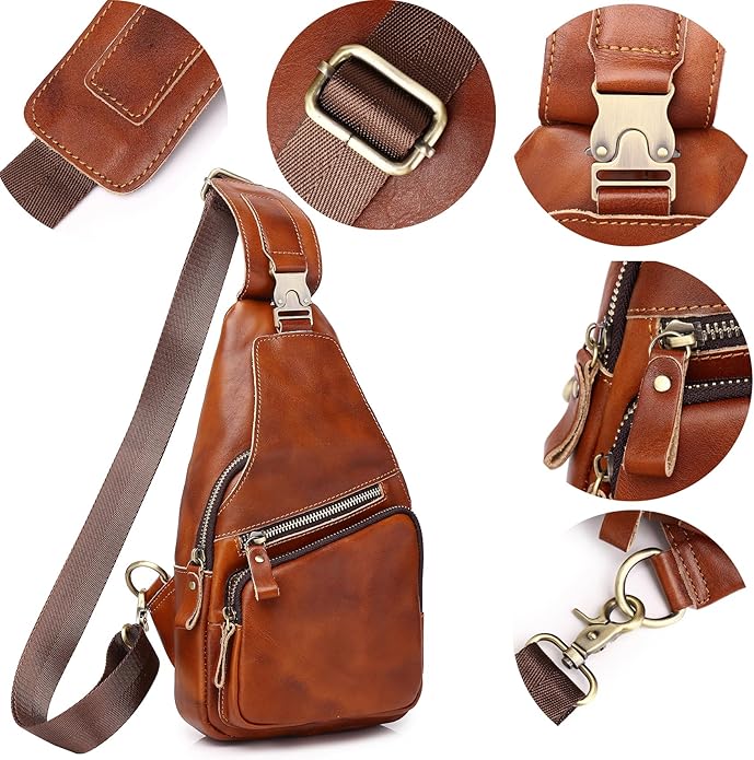 Genuine Leather Sling Bag for Men Women Backpack Chest Shoulder Satchel Crossbody Bags Casual Outdoor Daypack