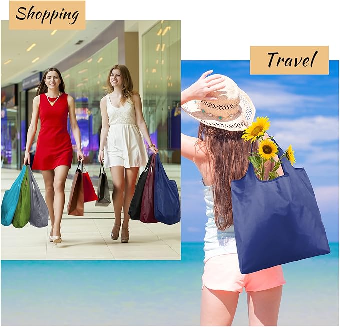 BeeGreen Reusable Bags Tote Bags for Women - 6 Pack Bulk Extra Large Reusable Gifts Bag with Handles - Heavy Duty Foldable Machine Washable Travel Grocery Bag Organizer (Packable Shopping Bags)