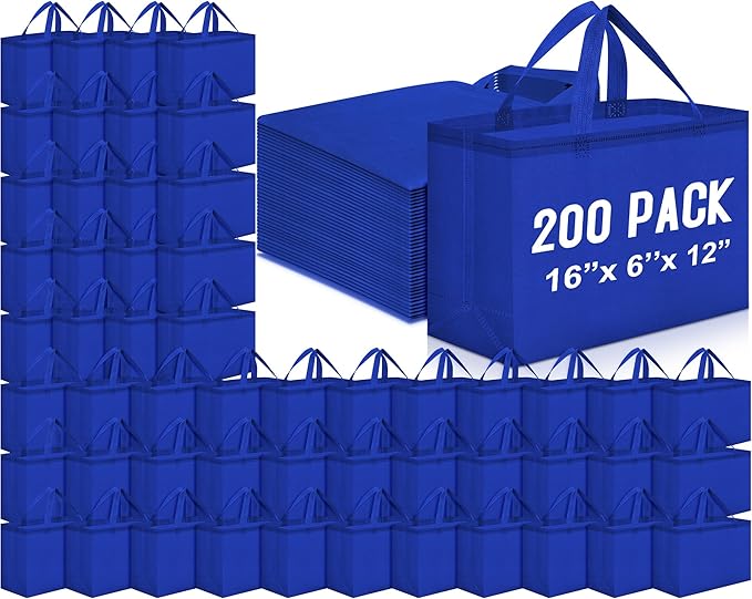 Windyun Reusable Grocery Bags Large Non Woven Shopping Bags with Handles Foldable Portable Tote Bulk, 16x6x12 Inch